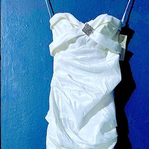 Satin off white some shoulder ruffled mermaid shaped dress